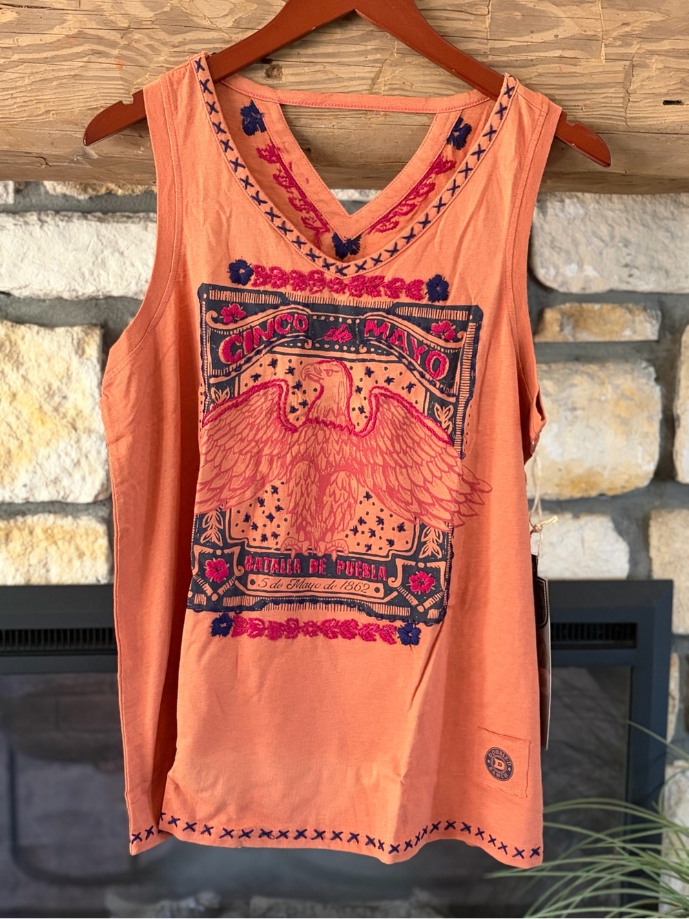 DDR Cinco de Mayo Embroidered Orange Graphic Tank Top Small
